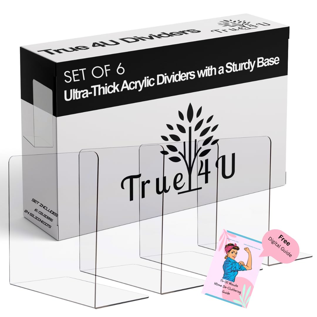 True 4U 6 Pack Acrylic Shelf Dividers for Organizing, Easy to Install Clear Shelf Dividers, Sturdy Shelf Divider for Home Organization and Office