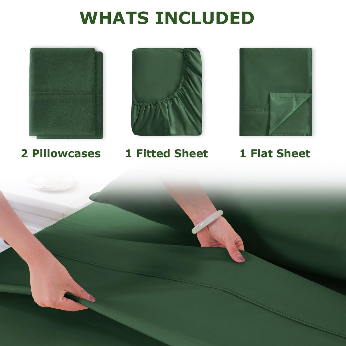 Homilay Queen Size Bed Sheet Set - 4 Piece Soft Microfiber Sheets with Deep Pockets, Cooling Technology, and Wrinkle-Free Pillowcase. Hotel-Quality, Durable Bedding, Eden Green