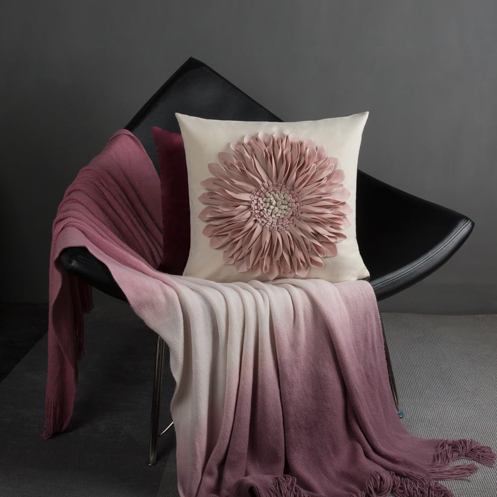 OiseauVoler Decorative Throw Pillow Covers Handmade 3D Flower Cushion Cover Cases Accent Pillowslip Square Gift Home Sofa Car Bed Room Decor 18 x 18 Inch Rose Gold