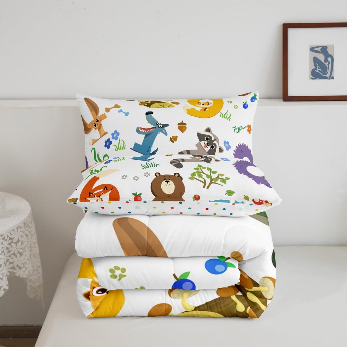 Feelyou Cartoon Animal Comforter Set King Size Zoo Animal Bedding Set for Boys Girls Teens Bedroom Decor Wildlife Comforter Women Men Hipster Style Duvet Set with 2 Pillow Case