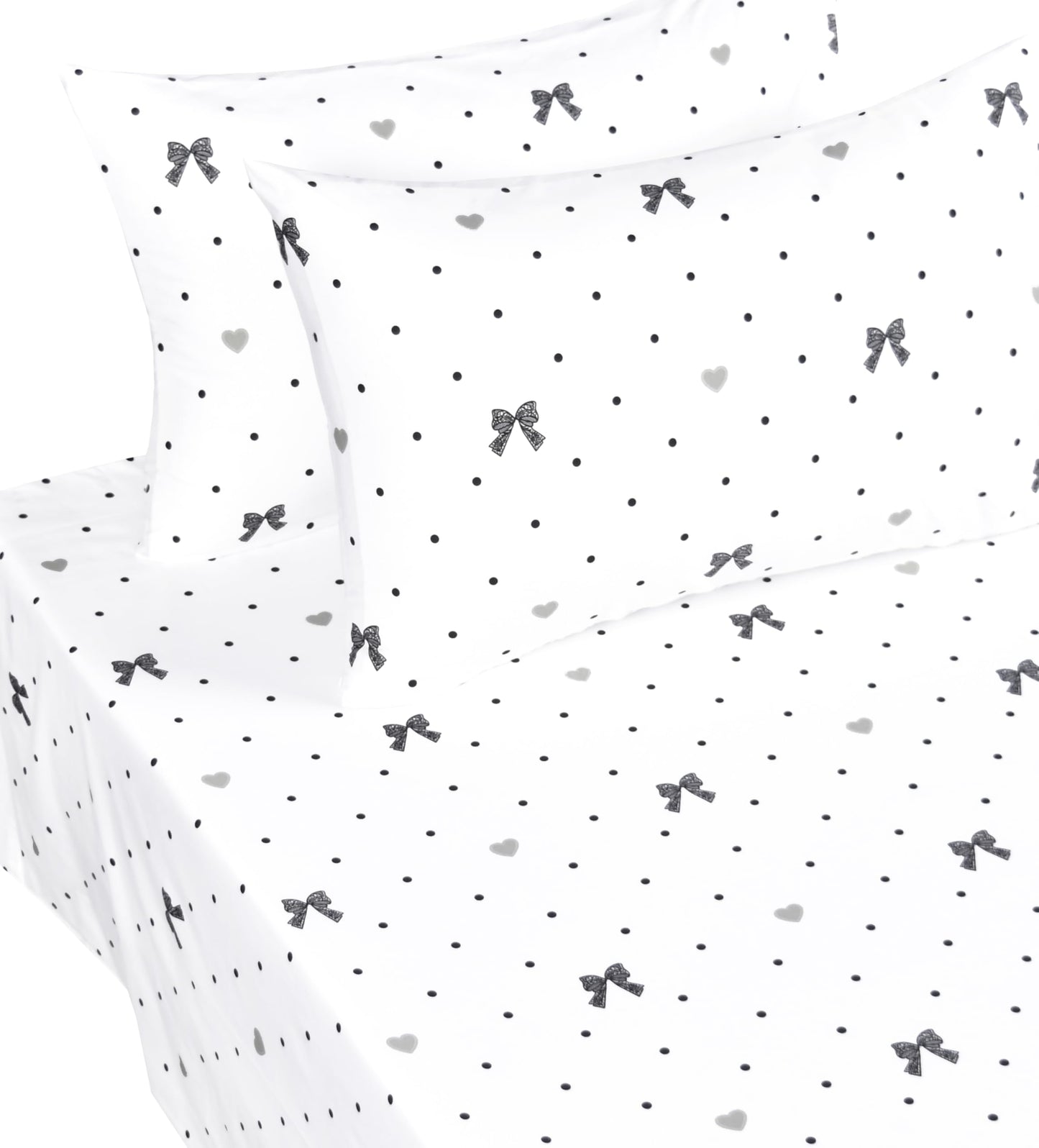 Scientific Sleep Lace Bow Bowknot Black Dot 100% Cotton 4 Pcs Full Bed Sheet Set Kids Boys Girls Teens, Flat Sheet & Fitted Sheet & Pillowcase Kids Bedding Set (Bow, Full)