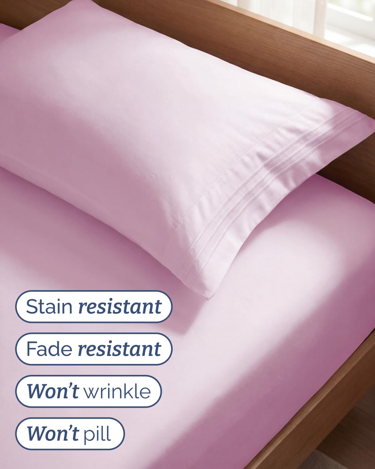 Twin Size 3 Piece Sheet Set - Comfy Breathable & Cooling Sheets - Hotel Luxury Bed Sheets for Women and Men - Deep Pockets, Easy-Fit, Soft and Wrinkle Free Sheets - Light Pink Oeko-Tex Bed Sheet Set