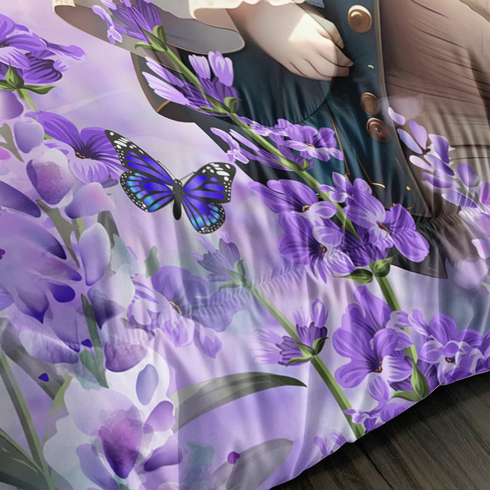 XYNHML Lavender Rabbit Comforter Twin Kids Rabbit Bedding Set Cute Bunny Quilt Bed Set Bedroom Decor Includes 1 Comforter, 2 Pillowcases for Girls Boys Teens