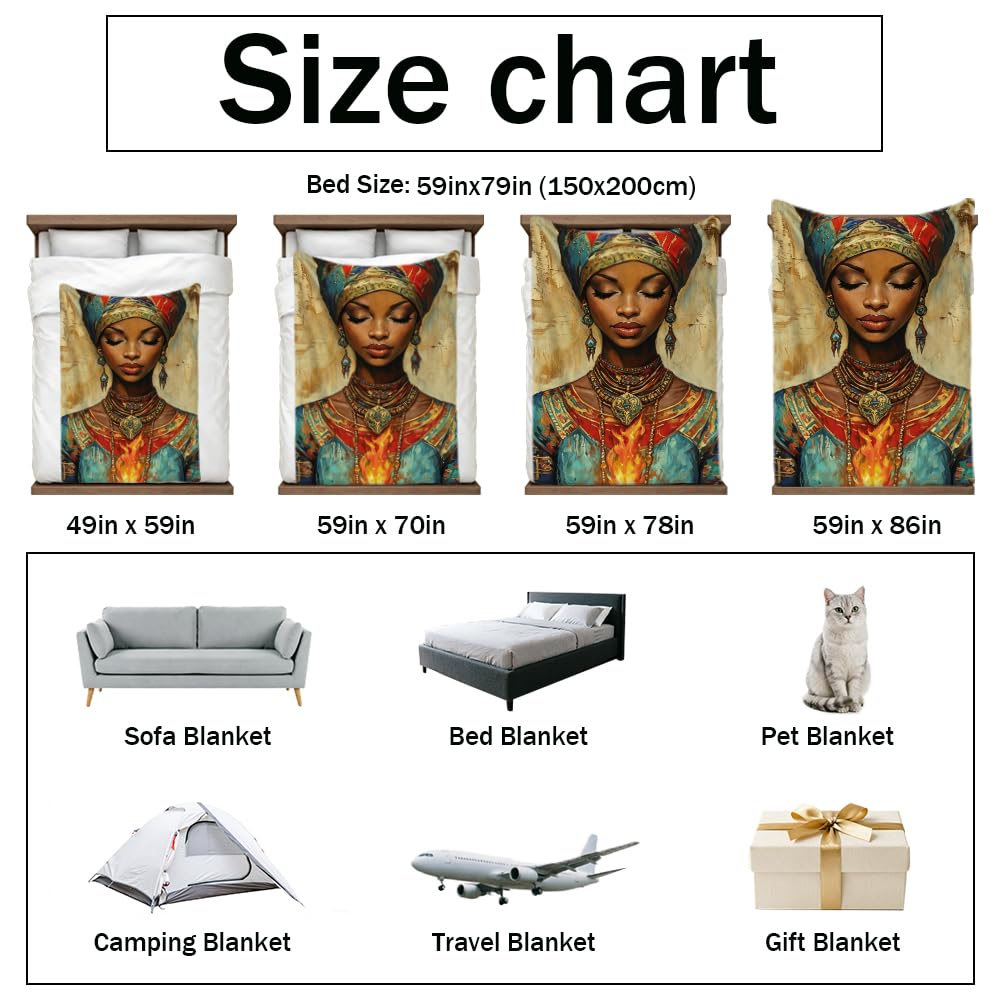 HUNXIAOJ African American Throw Blanket Black Girl Blanket African Gifts for Women Tribal Bedding Ethnic Decor Warm Soft Flannel for Sofa Couch (49in x 59in)