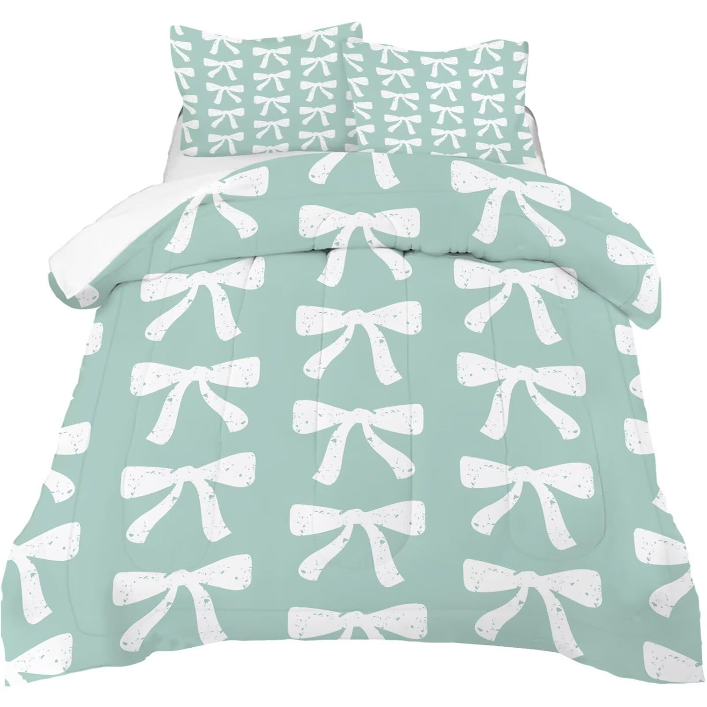 DJNEAR Green Bow Comforter Set Twin Size Cute Girls Bedding Sets for Kids Teens Women Bedroom Kawaii Bowknot Quilt Room Decor 1 Comforter 1 Pillowcase