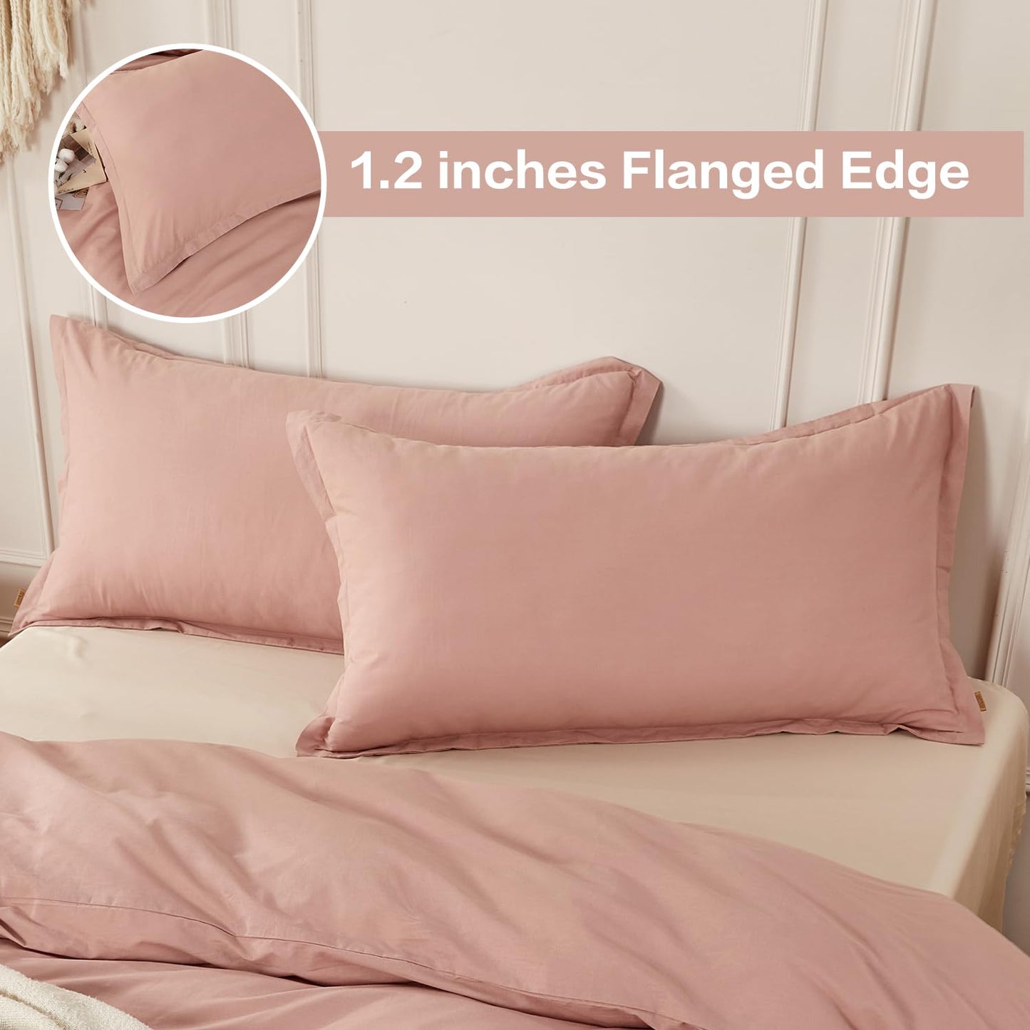 SAPHREAS 100% Washed Cotton Duvet Cover Full Size Set, Linen Like Comforter Cover with Zipper Closure & Corner Ties (No Comforter), 80x90 Dusty Rose