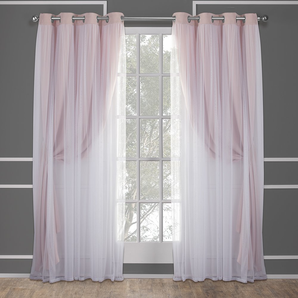 TOWN & COUNTRY LUXE Talia Double Layer Indoor Curtains, Sheer and Room Darkening Blackout, Grommet Top, Energy Efficient, 2-Pack Set, 52"x84", Rose Blush