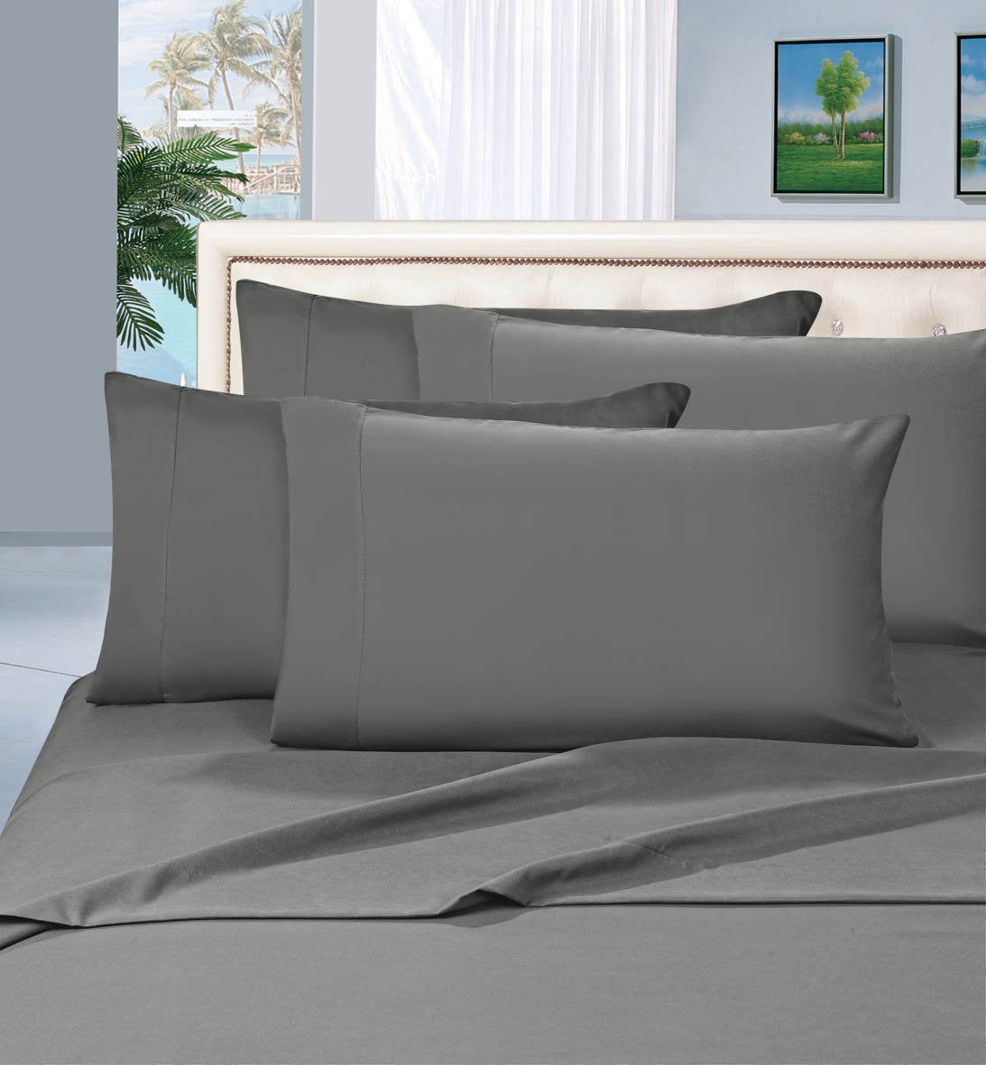 Elegant Comfort Luxury 4-Piece Bed Sheets Set on Amazon 1500 Premier Wrinkle,Fade and Stain Resistant Bed Sheet Set with Deep Pocket - Queen Grey