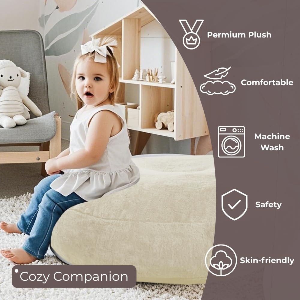 Wonder Space Bean Bag Chair – Soft Foam Filling | Removeable & Washable Cover | Ultra-Soft Plush Fabric - Minimalist Floor Cushion for Kids & Adults, Gaming, Reading and Relaxing, Beige