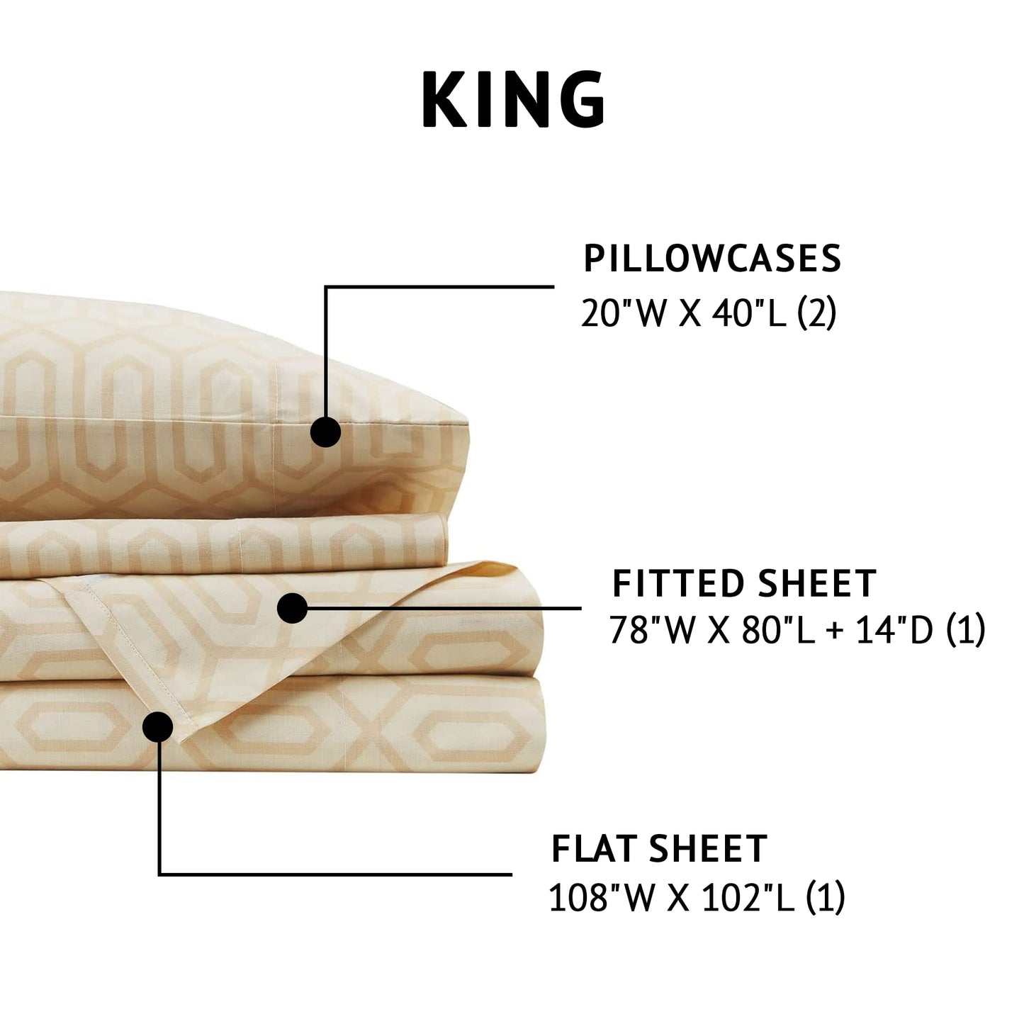 Comfort Spaces 100% Cotton Sheet Set Breathable, Lightweight, Soft with 14" Elastic Pocket Fits up to 16" Mattress, All Season Cozy Bedding, Matching Pillow Case, King Diamond Tan 4 Piece