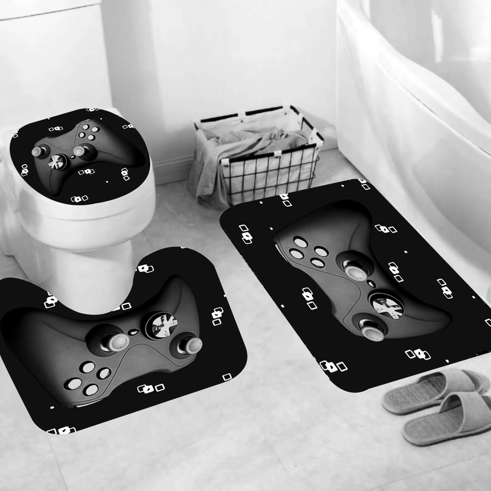 Botoutin Black Game Shower Curtain Kids Boys Gaming Bath Curtain with 12 Hooks Modern Gamer Bathroom Decor Teens Gamepad Shower Curtain Set,72"x72"