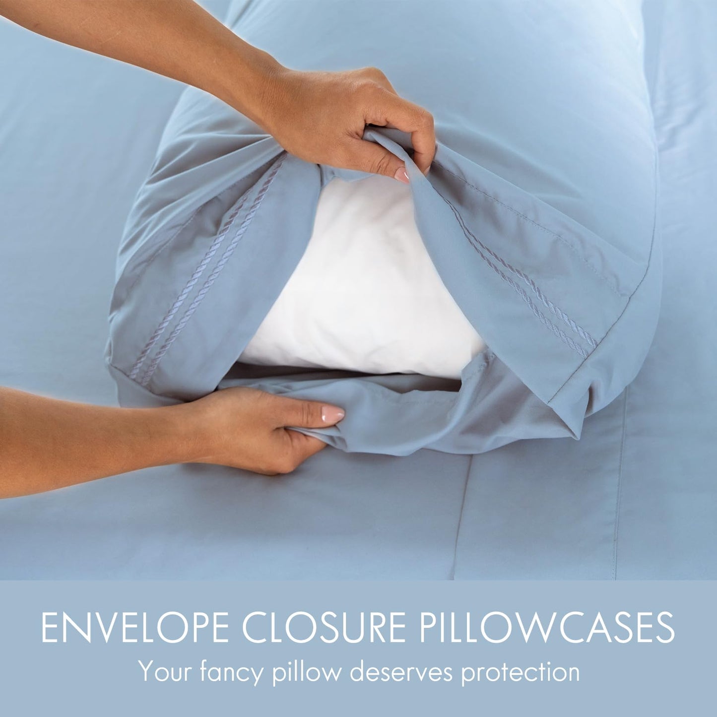 ClevaHome Twin Size Sheet Set - 4 Piece Soft Breathable Luxury Bed Sheet Set - Shrinkage & Fade Resistant Embroidered Bedding Sheet with Deep Pocket, 2 Extra Pillowcases (Twin, Chambray Blue)