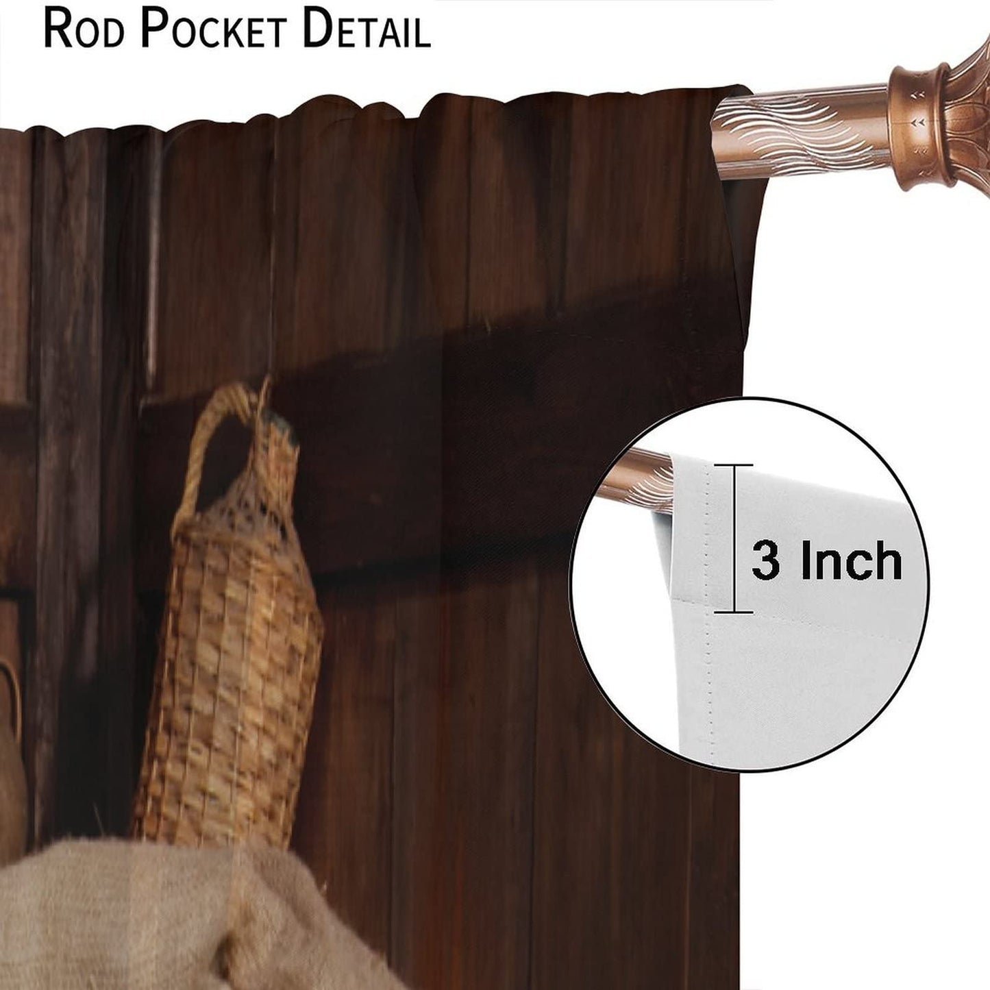 Wooden Barn Blackout Curtains,Rural Farm Old Horse Stable Barn Wood Planks Print Theme Home Fabric Living Room Bedroom Kitchen Bathroom Decor W42xL45in