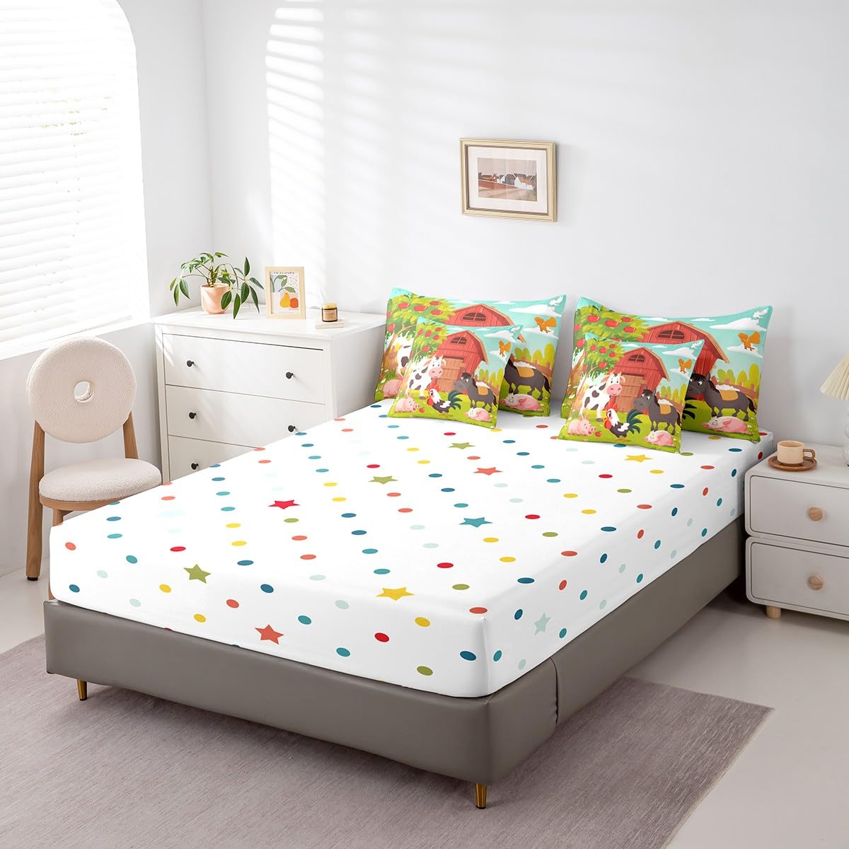 Feelyou Kids Cute Pig Cow Bed in A Bag Twin Size, Farm Animal 7 Pieces Bedding Set Boys Girls Cartoon Farm Nursery Comforter Set with Sheets Rustic Farmhouse Teens Bed Set Bedroom Decor 7Pcs
