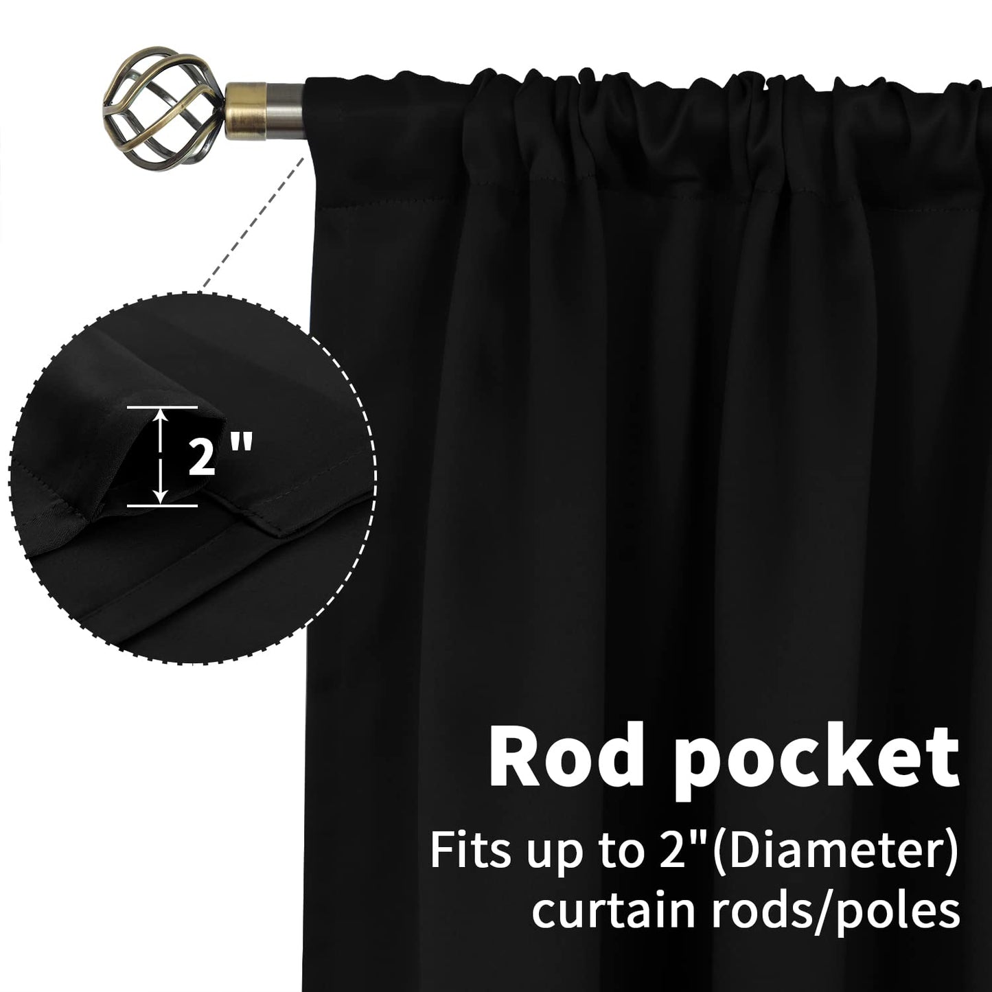BGment Black Blackout Curtains 40 Inches Long for Kitchen Windows - Short Thermal Insulated Drapes with Rod Pocket Privacy for Cafe Bedroom Window, 42 x 40 Inch, 2 Panels
