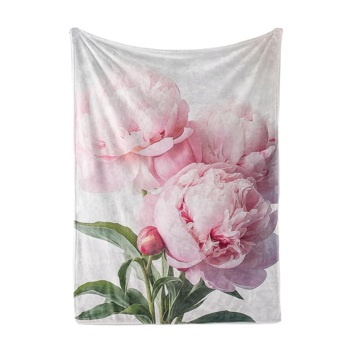 HUNXIAOJ Peony Throw Blanket Peony Gift for Women Floral Print Blanket Flower Decor Warm Soft Flannel for Girls Women Adults Bed Sofa Couch (50 in x 60 in)