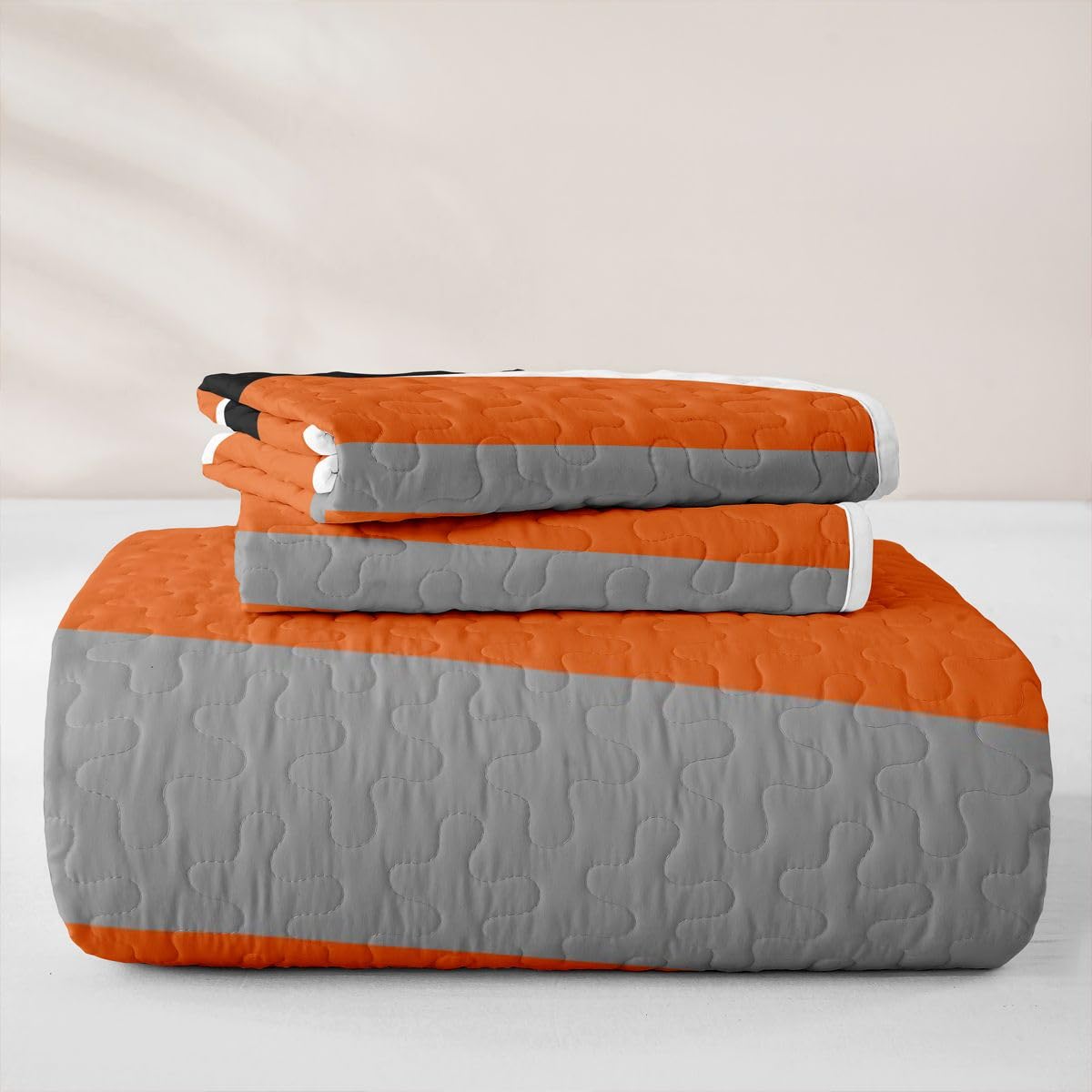Erosebridal Orange Gray Black Striped Quilt Set Modern Abstract Quilt Twin Geometric Lines Quilted Bedspread Aesthetic Boho Coverlet Bedroom Decor