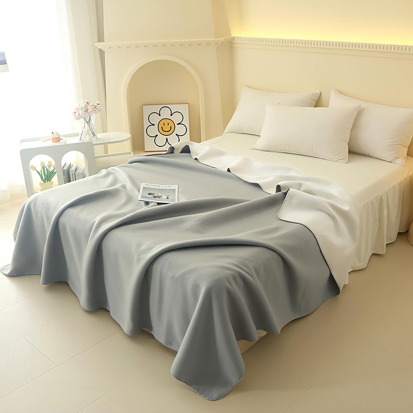 DCSKY Double Sided Cashmere Blanket, Throw Blanket for Couch, Home Decoration Bed Blanket (Grey/White 60''x80'')