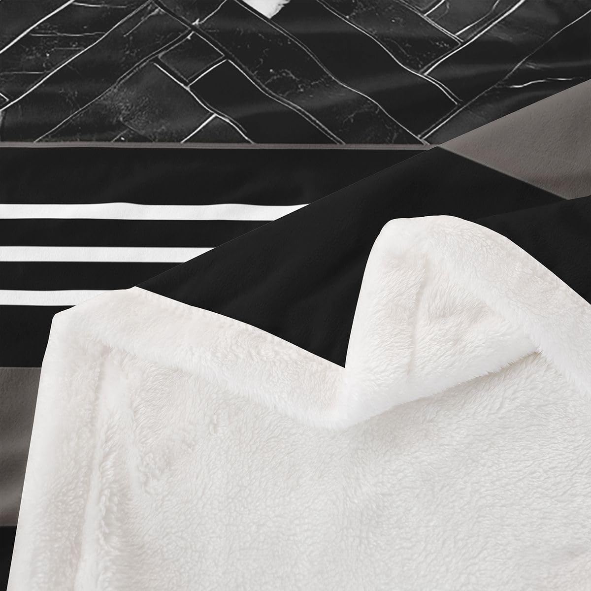 jejeloiu Black Fleece Throw Blanket Baby 30"x40" Kids Stripe Geometric Sherpa Blanket Plush Fuzzy for Bed Couch Chair Living Room, Marble Bed Blanket Room Decor