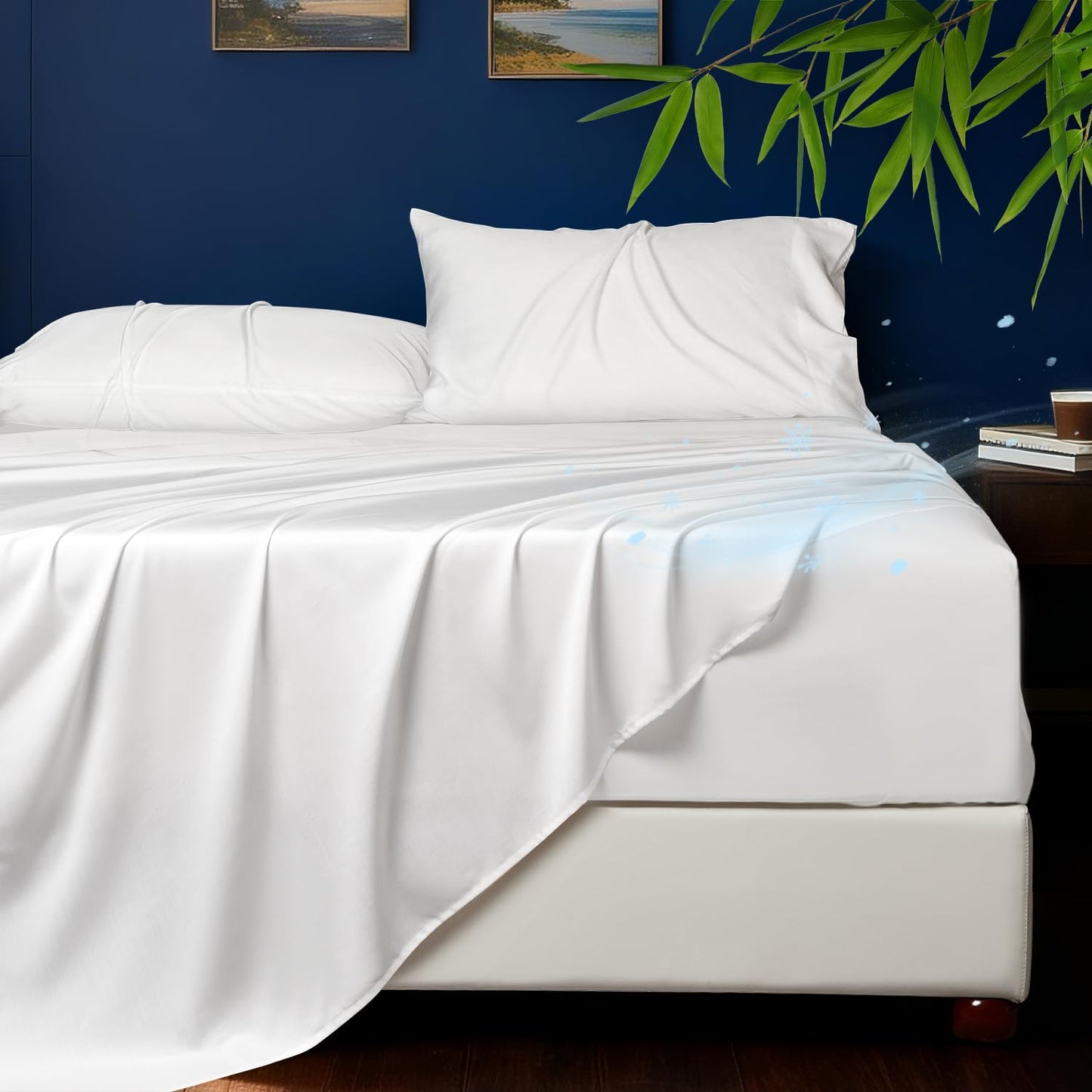 HYPREST Cooling Sheets California King – Rayon Derived from Bamboo, Silk Soft & Breathable, No Sweat Luxury Sheet Set, Extra Deep Pocket King Sheets Fits 18"–24" Thick Mattress - White
