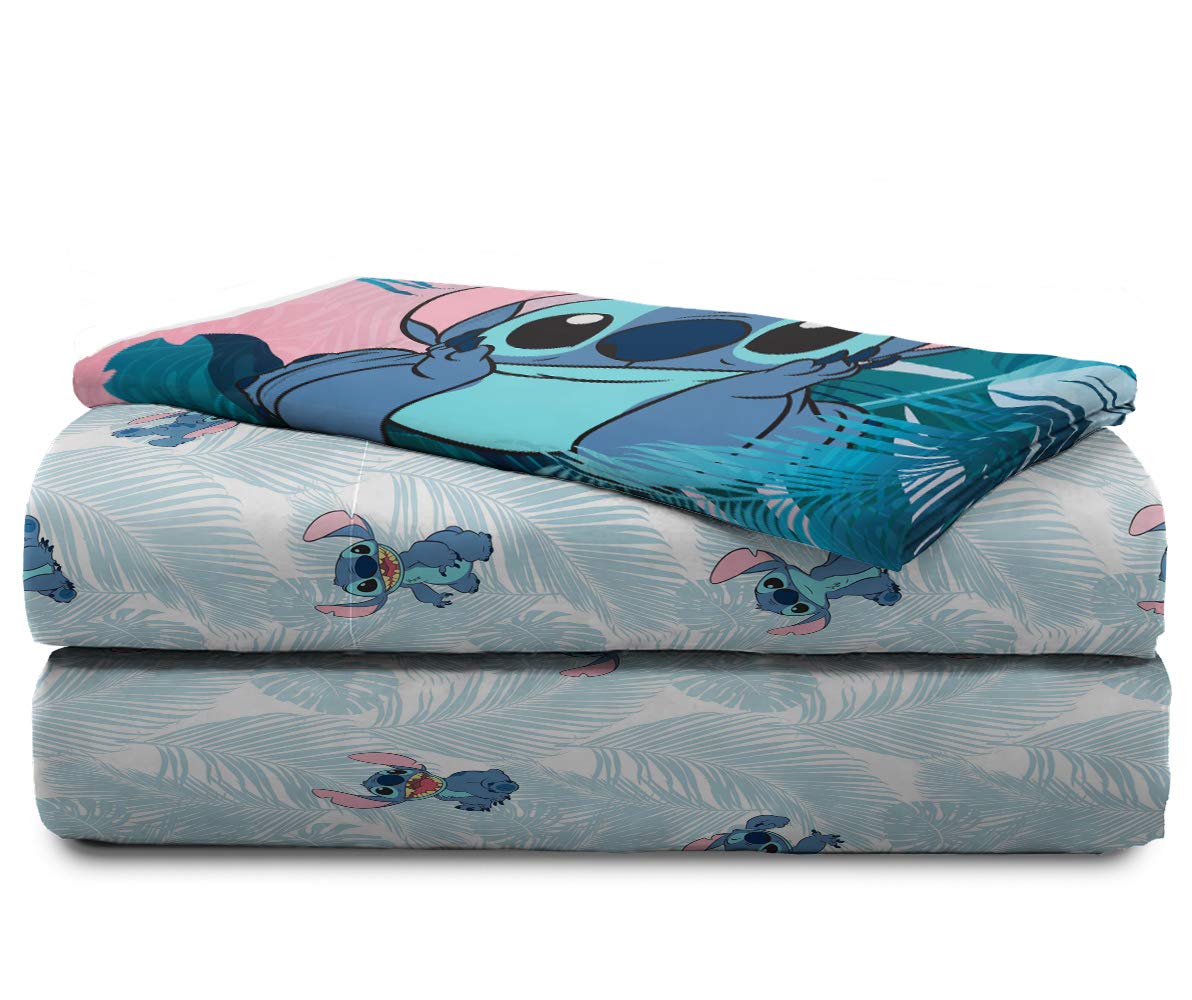 Jay Franco Kids Sheet Set with Fitted, Flat Sheets & Pillow Cover - Ultra-Soft Bedding with Pillowcase for Room Decor, Teal - Lilo & Stitch, 3 Piece Twin