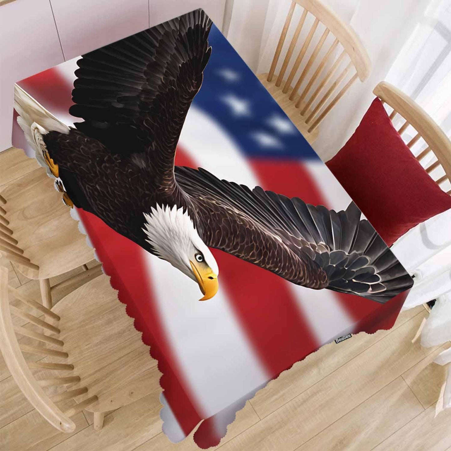 Beabes Tablecloth Bald Eagle 52 X 70 Inch, American Flag Bald Eagle Oblong Table Cloths Anti-Shrink Decorative Table Cover for Kitchen Dinning Tabletop Outdoor Picnic BBQ