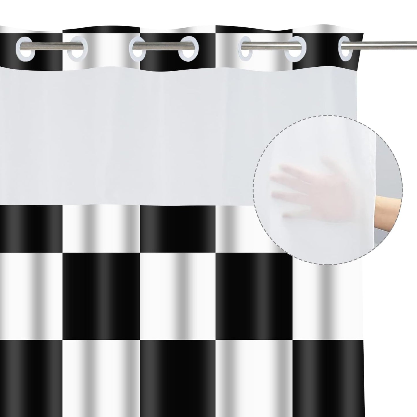 Black and White Checkered No Hook Shower Curtain Modern Aesthetic College Style Buffalo Plaid Checkerboard Block Print Hookless Shower Curtain Set for Hotel Bathroom Shower Room 71x74 Inches