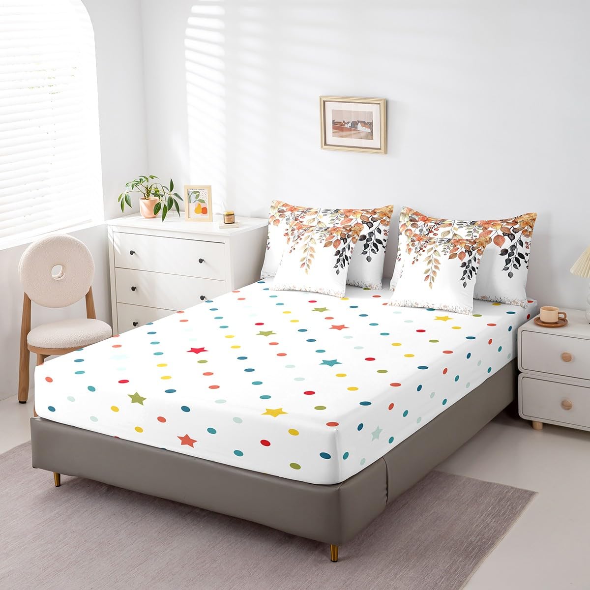 Erosebridal Eucalyptus Leaves Comforter Set Full Size,Oil Painting Trees Leaf Bedding Set for Kids Teens,Fall Leaves (Comforter+Fitted+Flat Sheet+2 Pillowcases+2 Throw Pillow Covers) 7 Pieces Bed Set