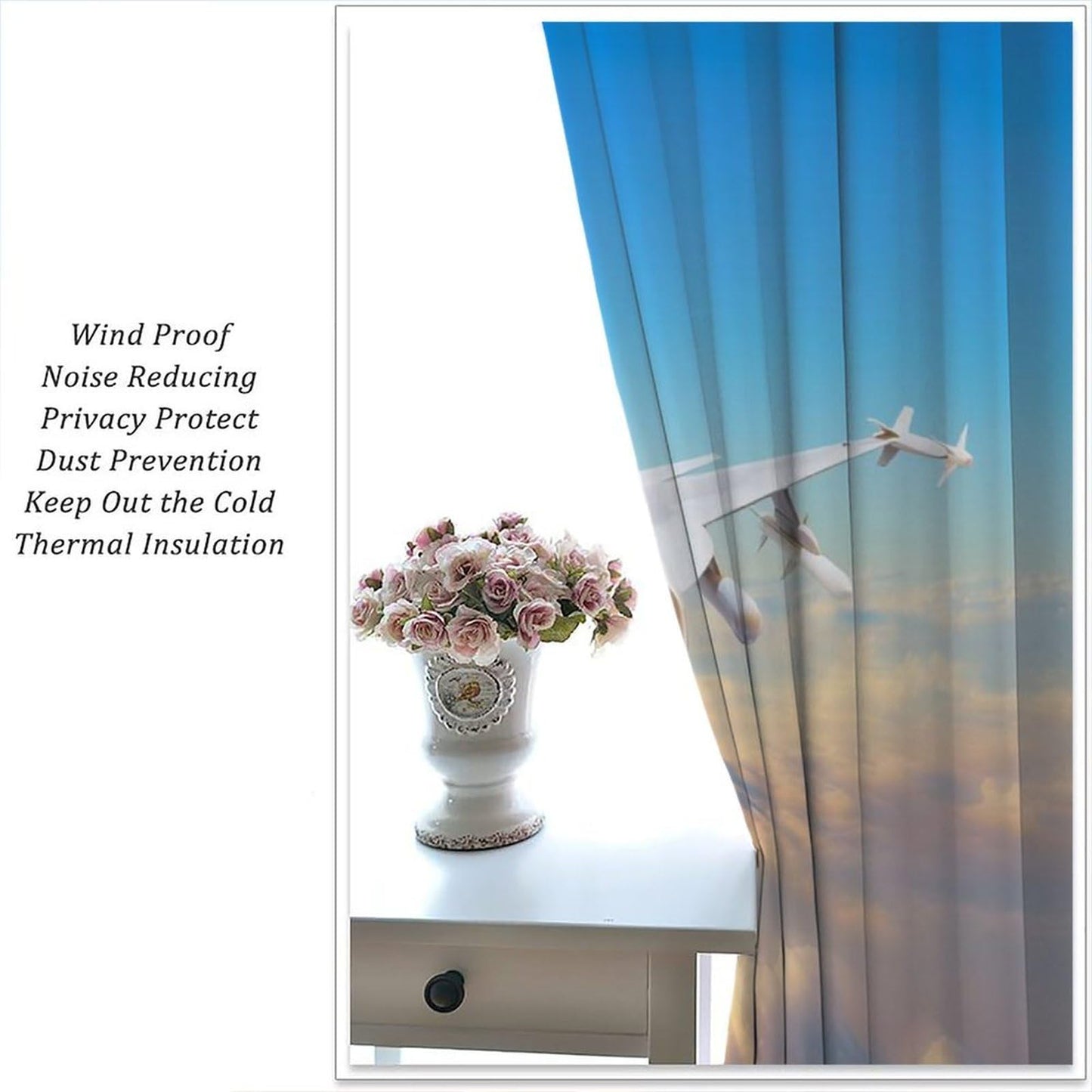 Airplane Curtains Old Military Combat Aircraft American Flag Picture Rod Pocket Window Treatments for Kids Boys Living Room Kitchen Bedroom 2 Panel Set 41" x 45" （No Blackout）