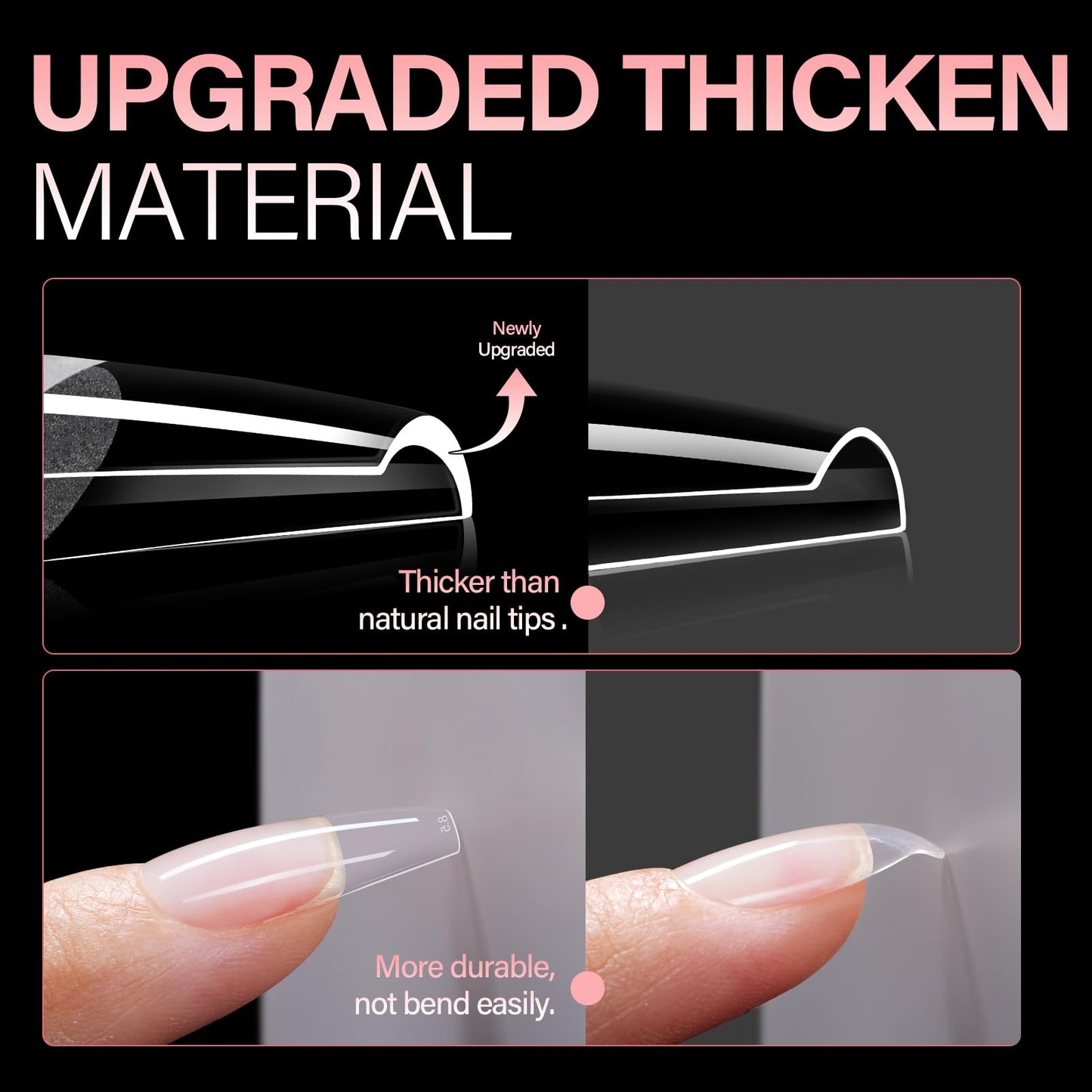AILLSA Long Coffin Nail Tips - 240pcs Thickened Pre-shaped False Nail Tips Half Matte Nails Tips, Acrylic Fake Nails Extension for Home Salon DIY