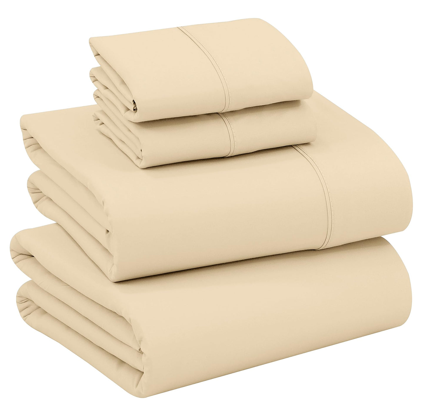 RUVANTI 100% Cotton Percale Sheets Queen Size – Crisp Cooling Bed Sheets for Hot Sleepers, Deep Pocket 16”, Soft Breathable & Durable Hotel-Style 4 Piece Set, Beige