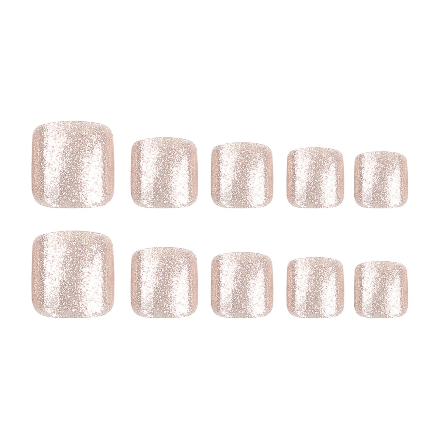 Champagne Gold Press on Toenails Short Square Fake Toe Nails Luxury Glitter Champagne Full Cover Design Glue on Toenails Gold Glitter Acrylic False Toe Nail Reusable Artificial Toenail for Women 24Pcs