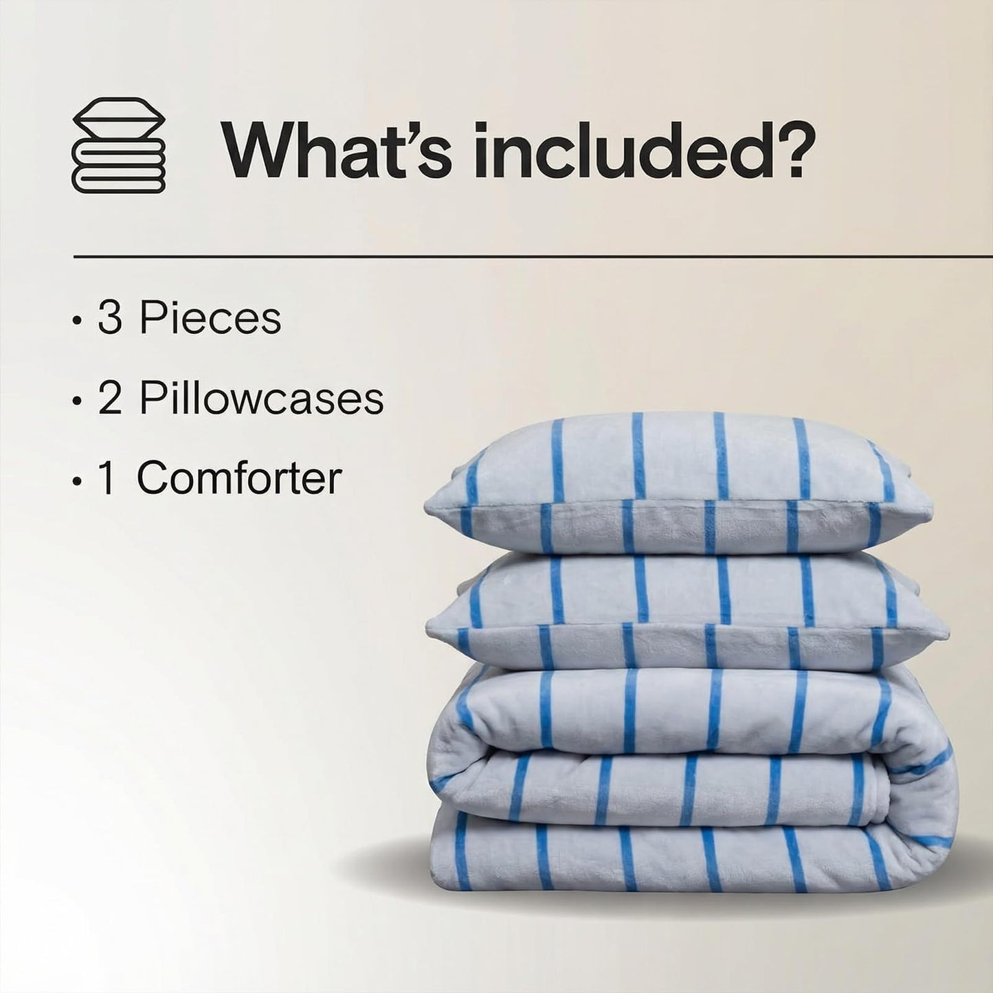 Bedbay Blue Striped Comforter Set King Size Microplush Fleece Bedding Set Ultra Soft & Warm Flannel Velvet Comforter Set 3 Pcs Blue White Stripes Pattern King Bed Set for All Seasons