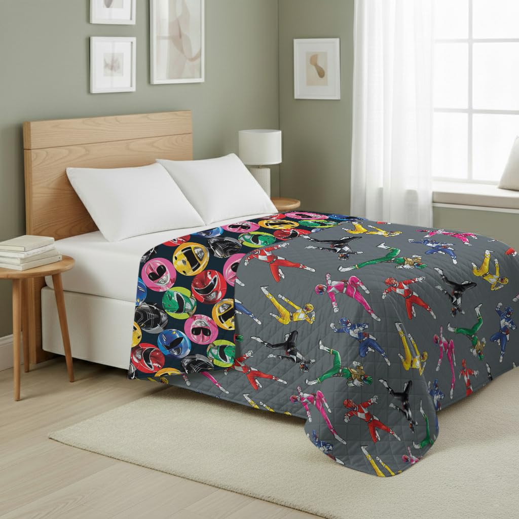Northwest Power Rangers Rangers Go Twin Quilted Blanket, Comfy Throw, Adults Boys Girls, Soft Lightweight Bedding for Bed, or Couch, 60 x 90 inches
