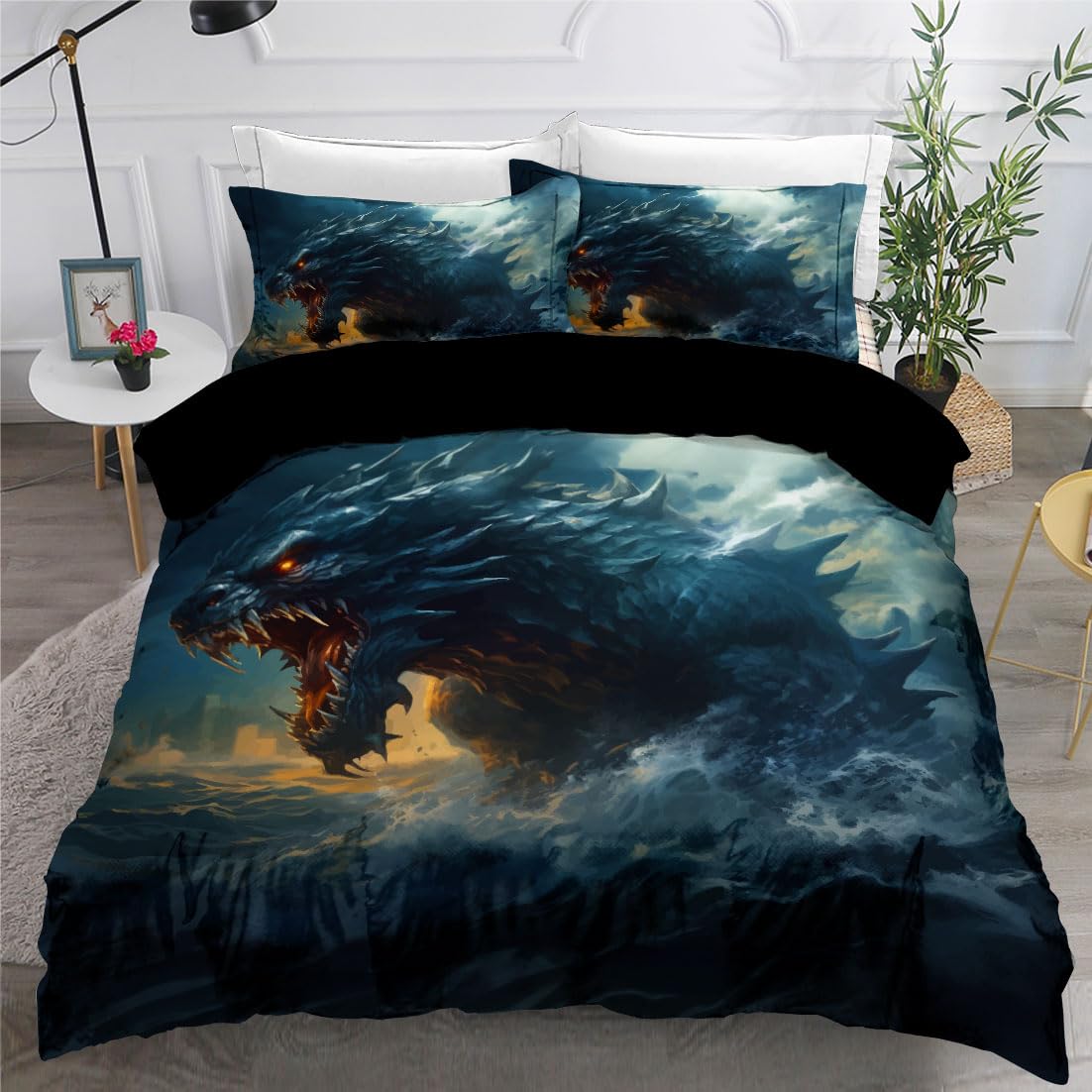 sonicpony Duvet Cover Set Twin Size Men Dinosaur Comforter Cover Bedding Set 3D for Boys Kids Microfiber 1 Piece Duvet Cover with Zipper Closure 2 Pieces Pillow Shames No Comforter (Dino22, Twin)