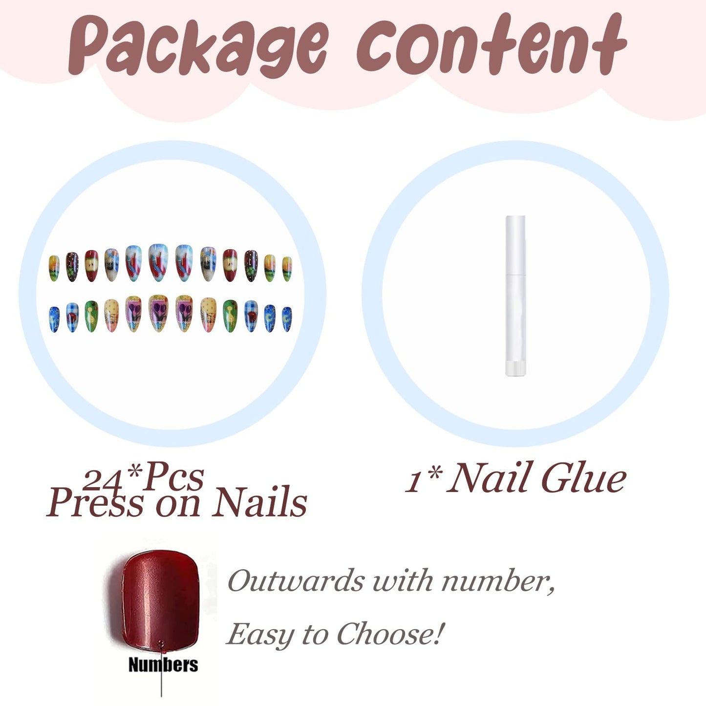 BABALAL Press on Nails Medium Almond Fake Nails Glue on Nails Colorful Acrylic False Nails Anime Print Cute 24Pcs Custom Stiletto Full Cover Artificial for Women Girls