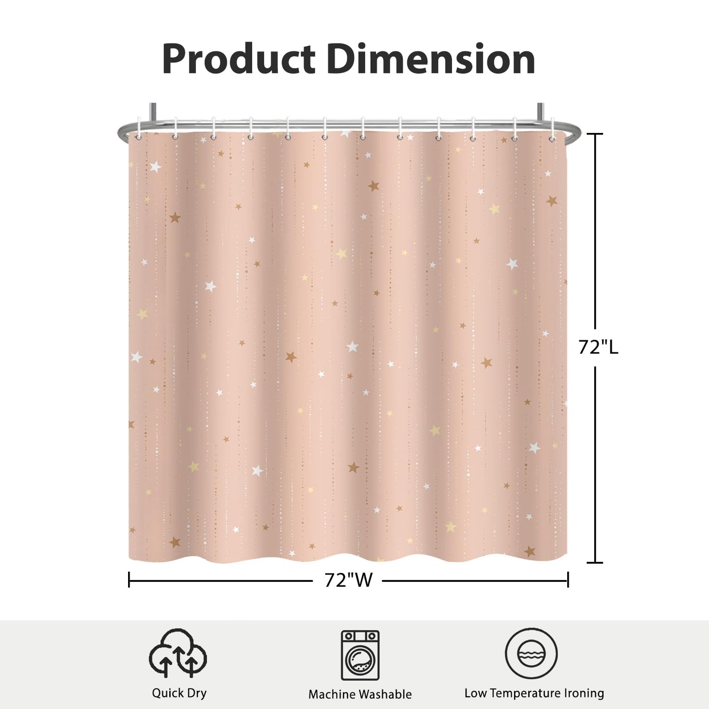 GICDSU Starry Night Shower Curtain, Waterproof Shower Curtains for Bathroom, Cloth Star Shower Curtain Set with Hooks, Peach Pink Celestial Space Shower Curtains, 72x72 Inches