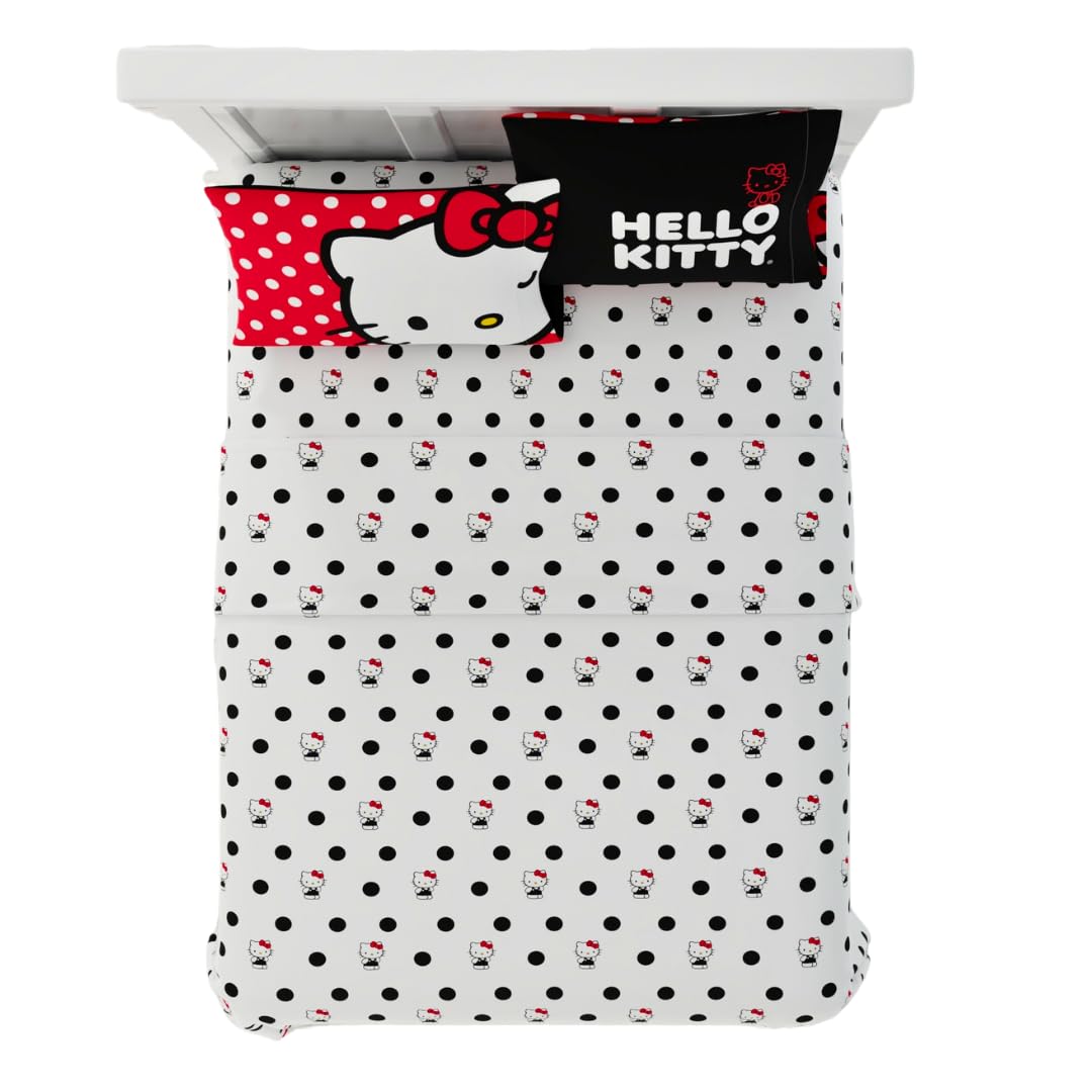 Collectibles Hello Kitty Polka Dot Bedding Super Soft Microfiber 4 Piece Full Sheet Set, (Officially Licensed Product) by Franco