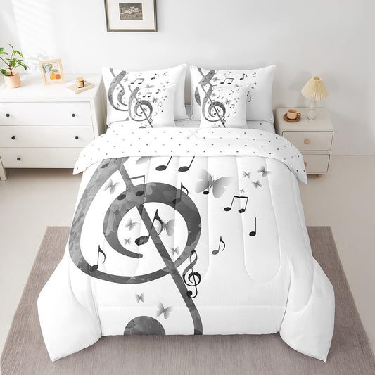 Feelyou Music Comforter Set with Sheets Queen Size Guitar Bed in a Bag for Boys Girls Teens White 7 Pieces Bedding Set Soft Lightweight Microfiber