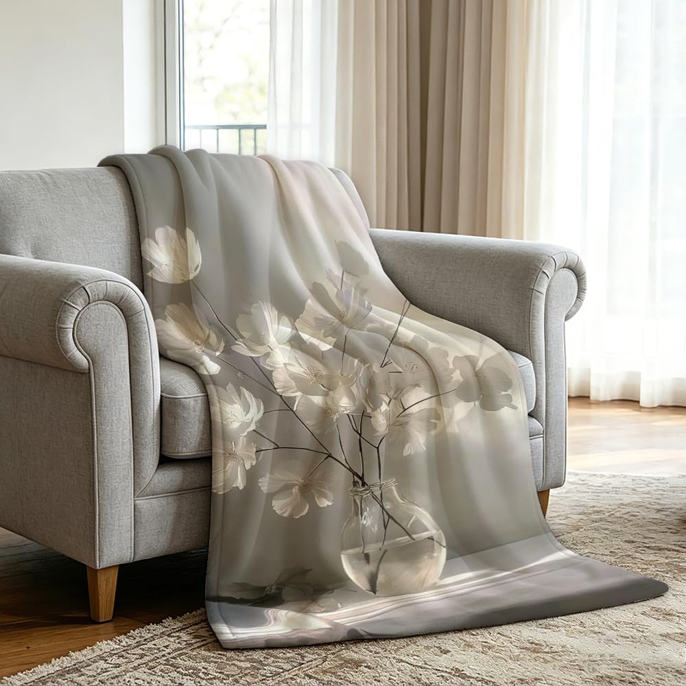 HUNXIAOJ Floral Throw Blanket Flower Blanket for Girls Wildflower Flannel Floral Bedding Warm Soft Flannel for Adults Women Bed Sofa Couch (49in x 59in)