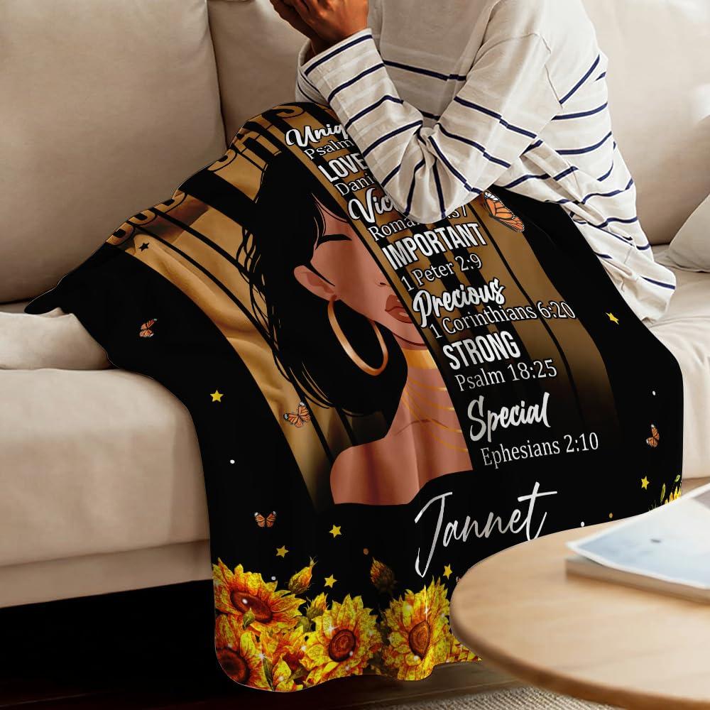 CAPOZEN Personalized God Says I AM Blanket – Custom Name African Inspirational Christian Throw Blankets Gifts for Queen Girl Black Women (Style #3)