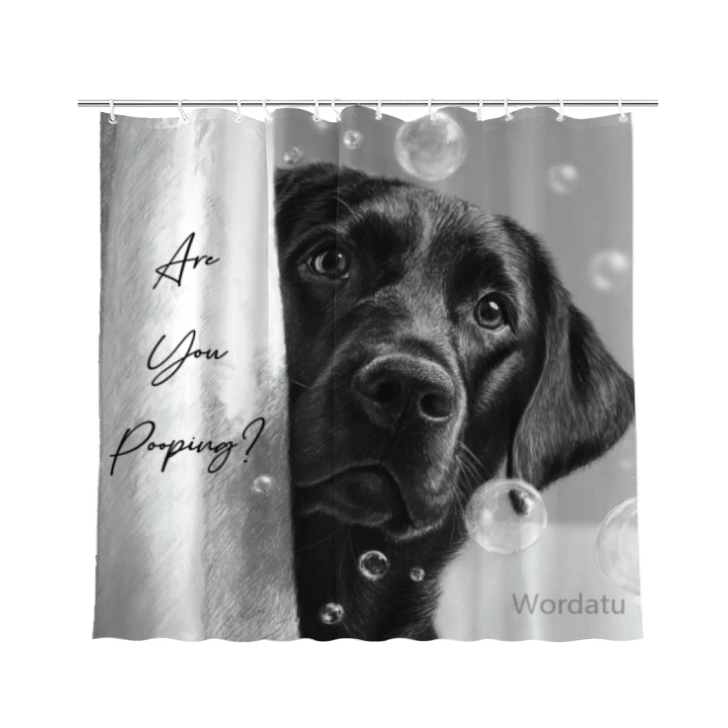 Wordatu Funny Black Labrador Dog Bathroom Shower Curtain 72x72 Inch Animal Pets Puppy Kids Cute Black White Interesting Polyester Waterproof Decor 12 Hooks