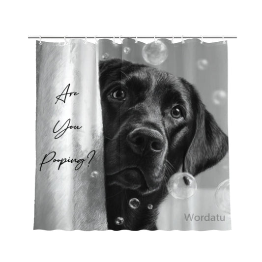 Wordatu Funny Black Labrador Dog Bathroom Shower Curtain 72x72 Inch Animal Pets Puppy Kids Cute Black White Interesting Polyester Waterproof Decor 12 Hooks