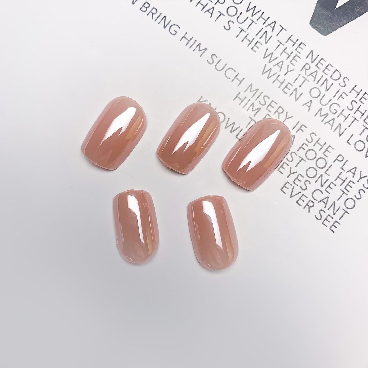 Chrome Square Press on Nails Short Nude Mirror Fake Nails Glossy Natural False Nails with Designs Soft Gel Nails Full Cover Acrylic Nails Stick on Nails for Women and Girls 24 Pcs