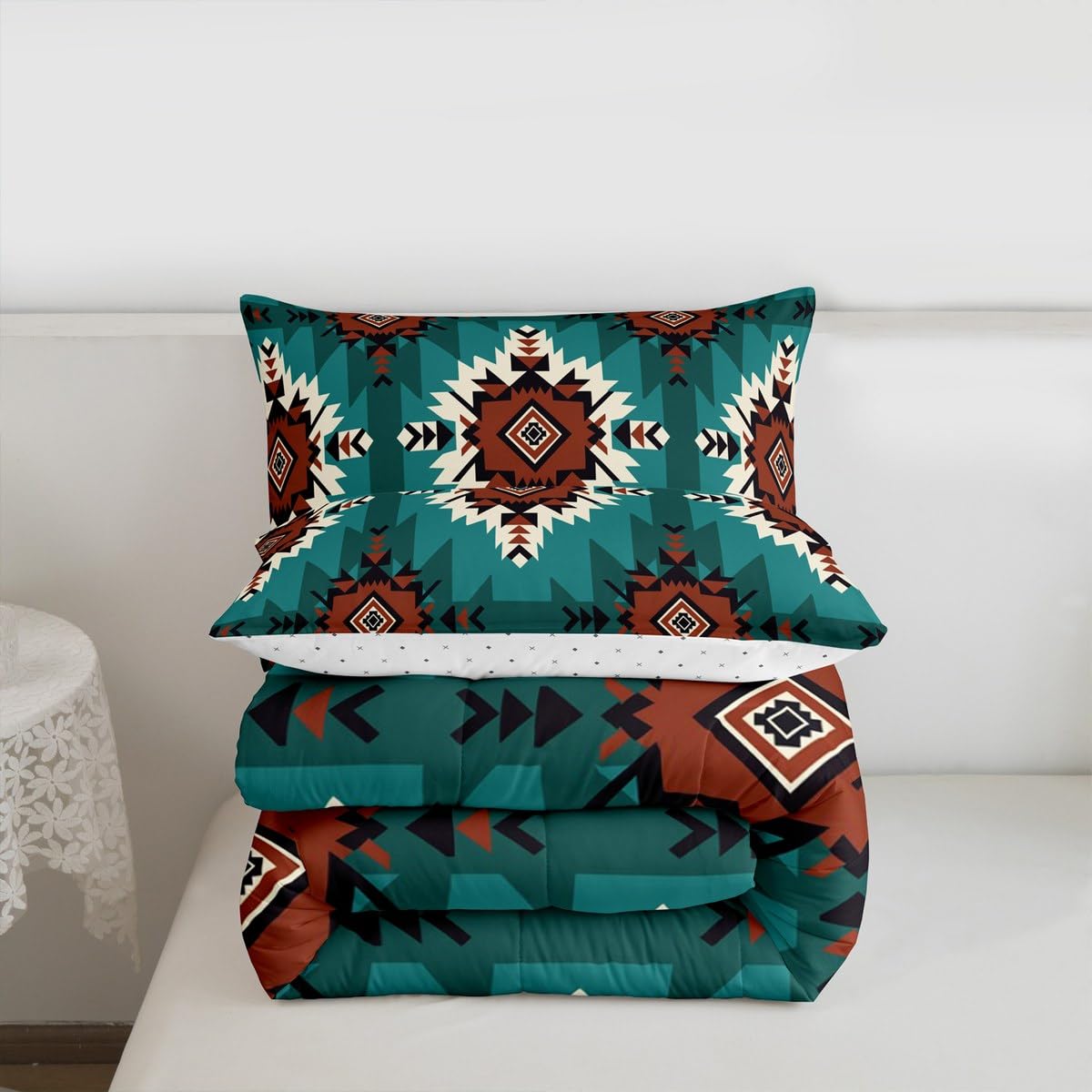 jejeloiu Native American Comforter Set Queen Size Western Aztec Bedding Set for Kids Boys Girls Boho Duvet Quilt Geometric Bedroom Decor Microfiber 3 Pcs with 2 Pillow Cases