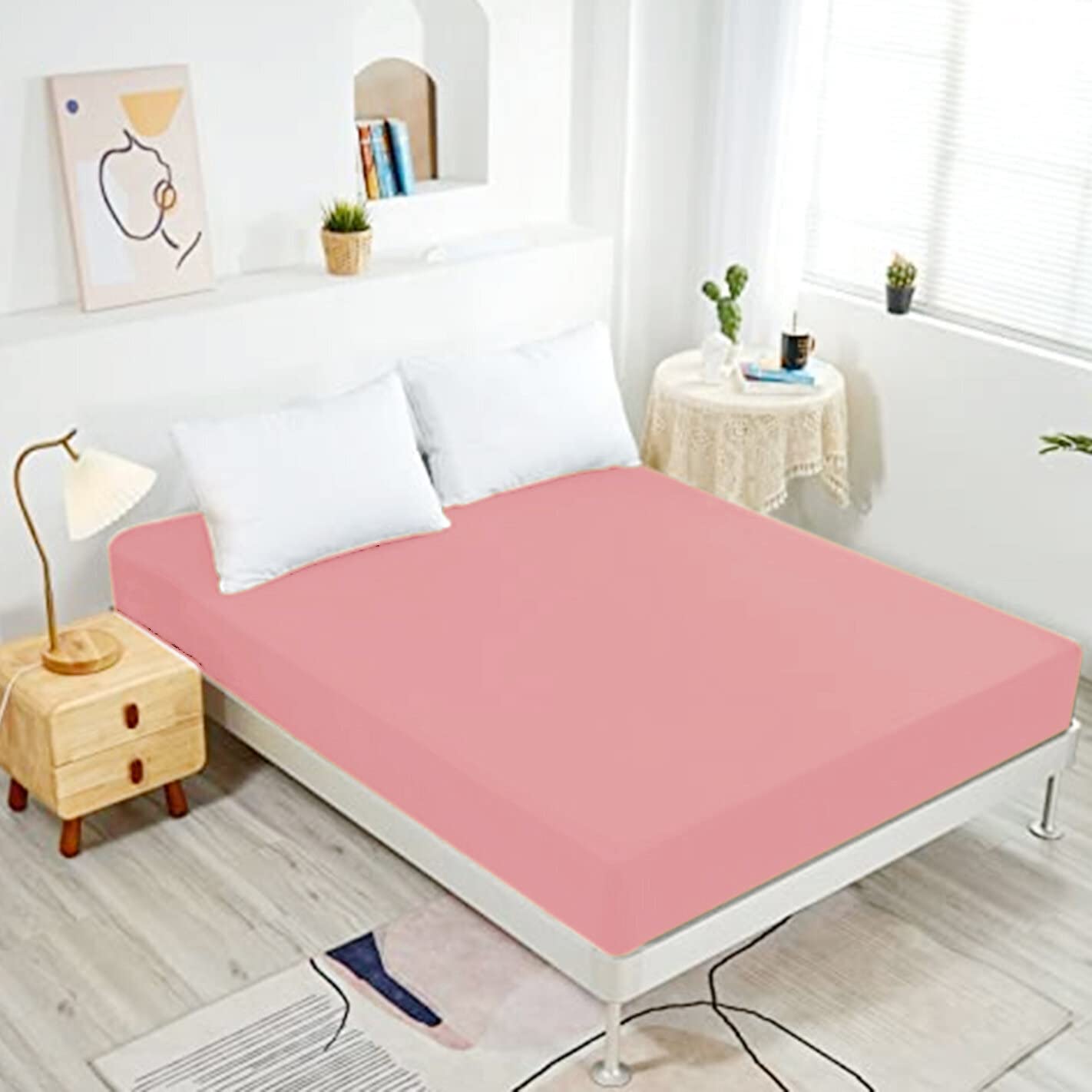 NHNHN Fitted Sheet-Deep Pockets-Soft Microfiber-Easy Care-Shrinkage and Fade Resistant-Fitted Sheets Queen Size for Girl Woman Teens Kids-Only 1 Fitted Sheet (Queen, Blush)
