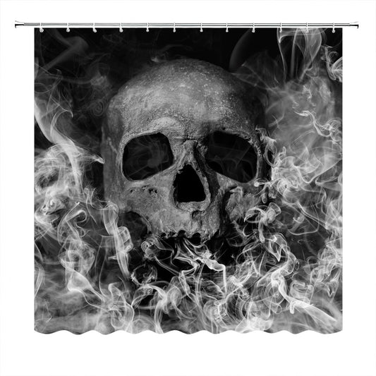 Skull Theme Shower Curtain Halloween Bathroom Curtains Gothic Bath Curtain Fog Smoke Skull Skeleton Curtains L 72" W 72"