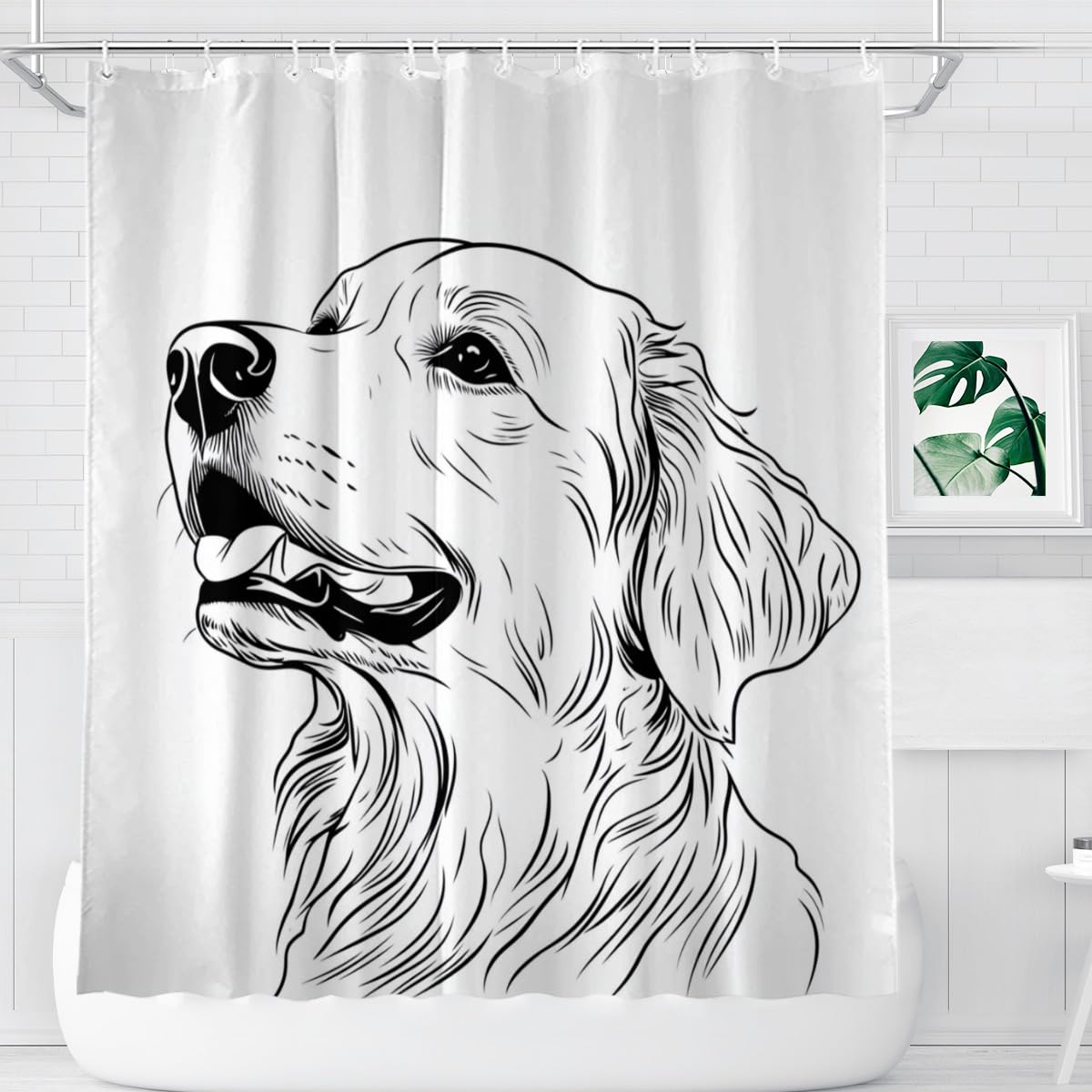 KEEPAEON Golden Retriever Shower Curtains Stick Figure Shower Curtain Set Waterproof Shower Curtains for Bathroom, with 12 Hooks, 72 x 72 Inch