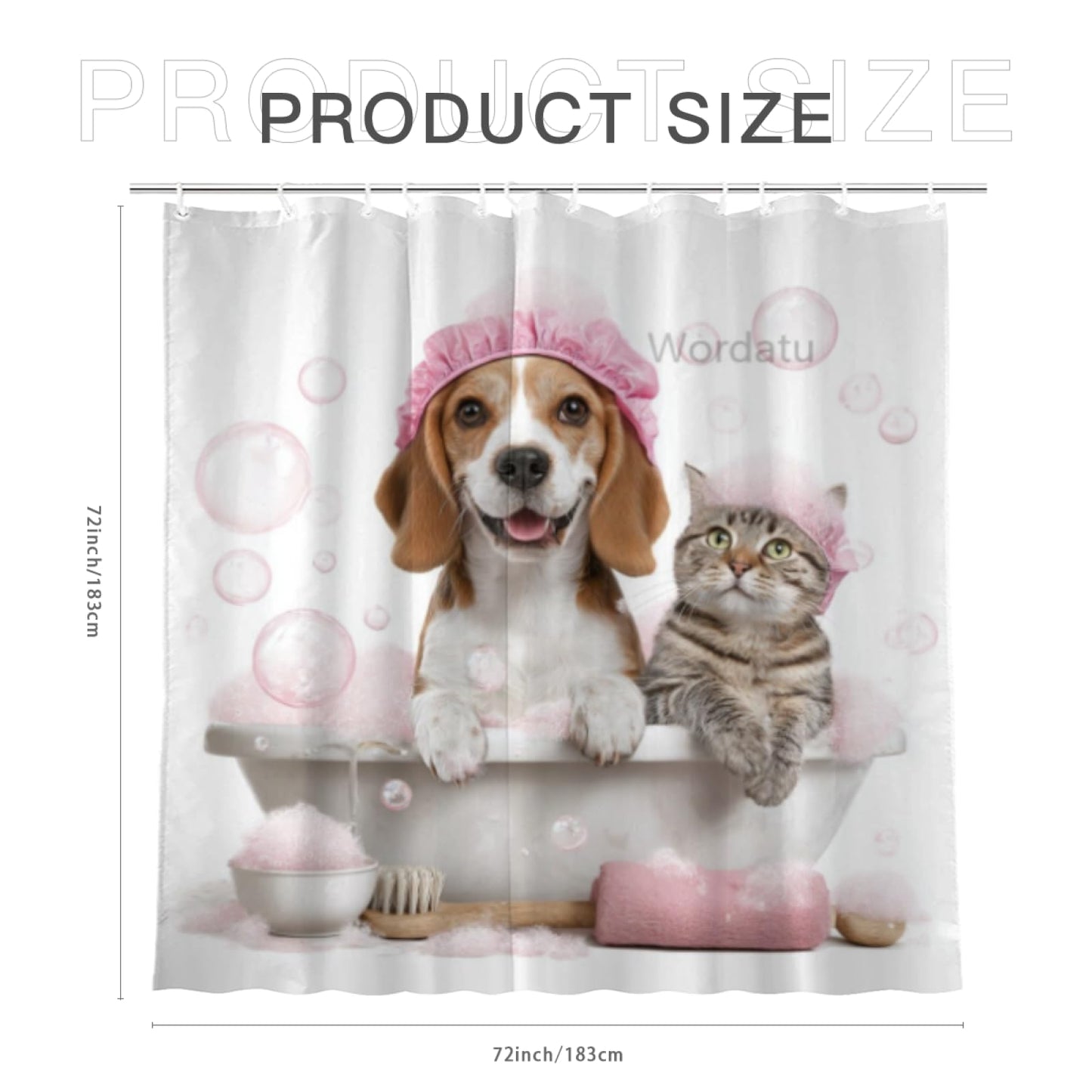 Wordatu Funny Beagle Shower Curtain Decor Fabric Bathroom Curtains, Kids Children Cartoon Waterproof 72x72 inch with 12 Hooks