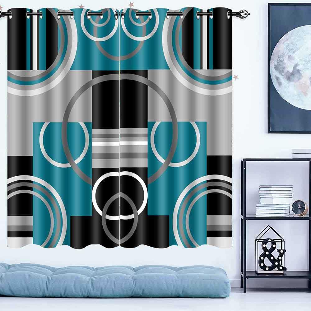 EOTDMS Teal Gray Geometric Blackout Curtains for Bedroom, White Gray Modern Abstract Plaid Circle Room Darkening Curtain Thermal Insulated Window Drapes for Living Room, 2 Panels, 42x63 inches Length